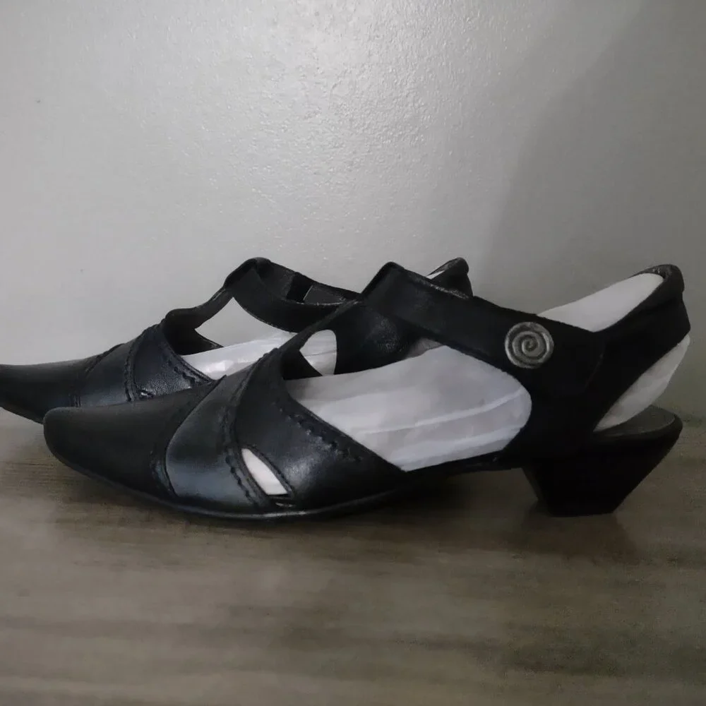 Fidji black leather low heel mary jane pumps size 38.5 - size 8.5 - NEW - Picture 5 of 10